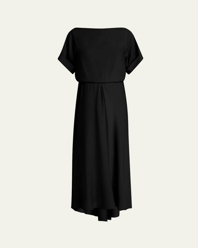 High-Low Boatneck Silk Dress